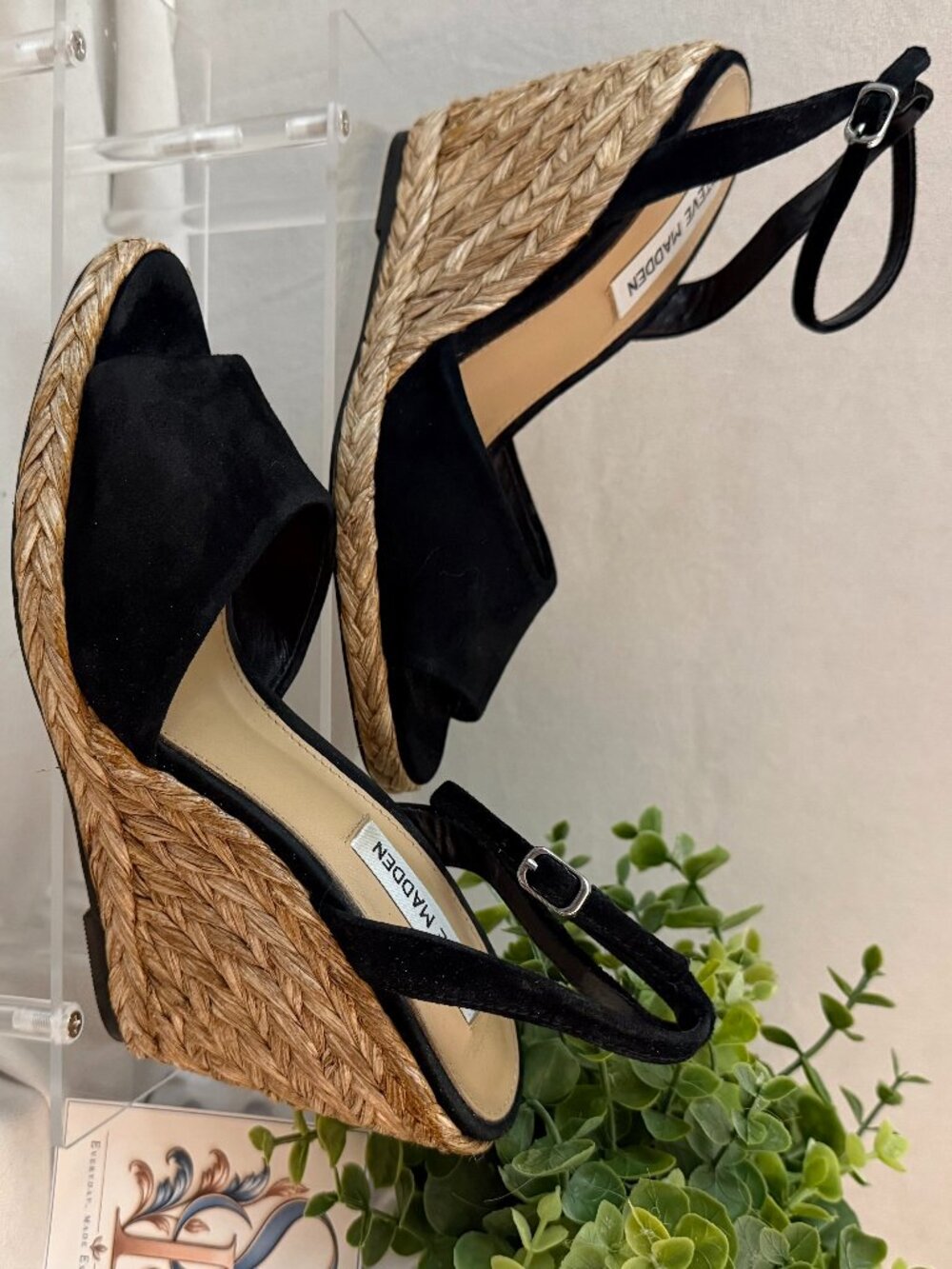 Steve Madden Impress Black Espadrille Wedge Sandals 7M